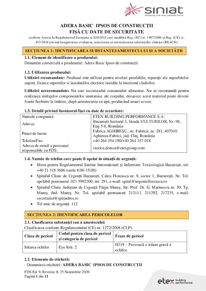 Adera Basic - Fisa de Securitate