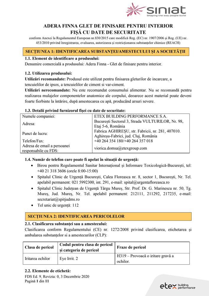 Adera Finna - Fisa de Securitate