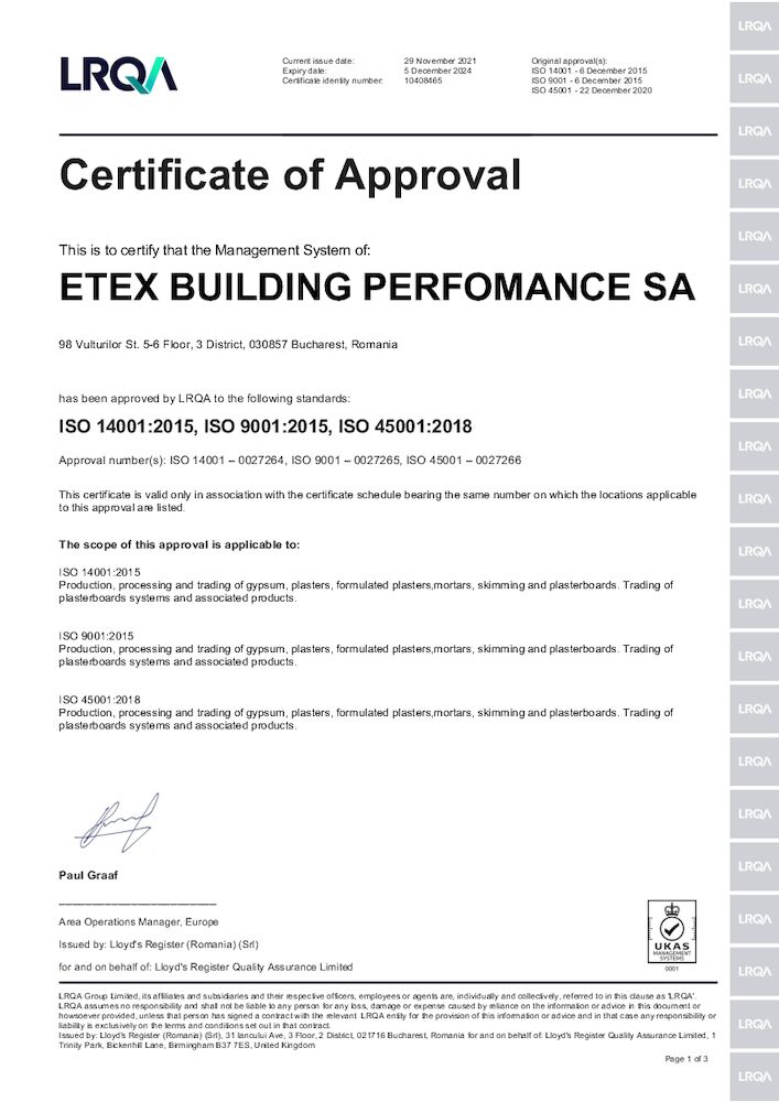 ISO 14001 9001 45001 - Certificate of approval EN