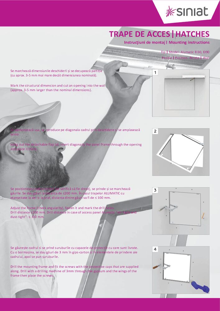 Alumatic - trape de acces perete EI30 EI90 - Instructiuni de montaj