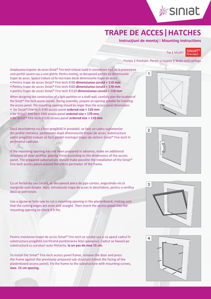 Fire-Tech - trapa acces pereti si tavane EI120 - Instructiuni de montaj